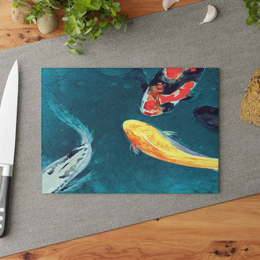 Glas-Schneidebrett mit Koi-Fisch