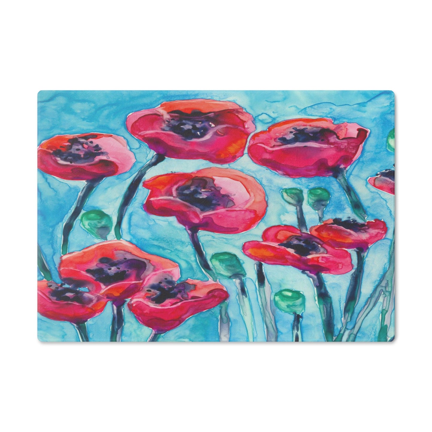 Poppy Sky Glass Cutting Board