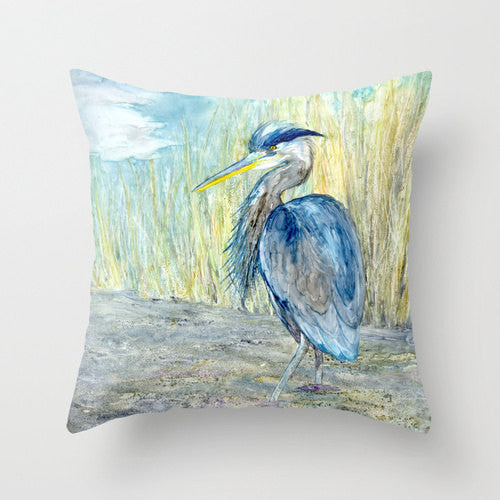Decorative Pillow Cover - Great Blue Heron - Throw Pillow Cushion - Fine Art Home Decor Brazen Design Studio Dark Gray