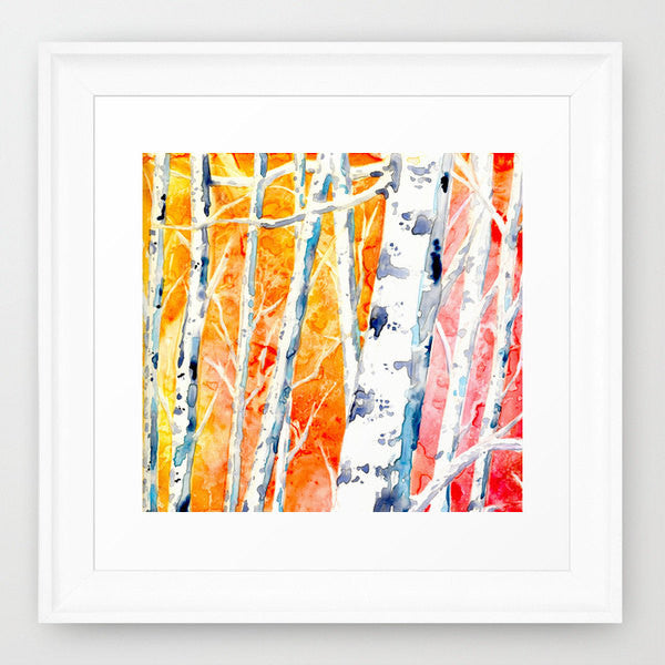 Watercolor Painting - Falling for Color - Birch Aspen Tree Art Print Brazen Design Studio Goldenrod