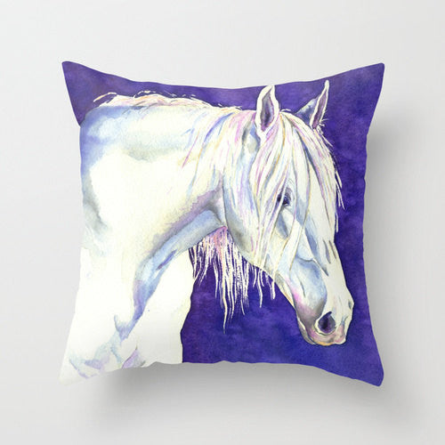 Decorative Pillow Cover - Horse Painting - Throw Pillow Cushion - Home Decor Brazen Design Studio Dark Slate Blue