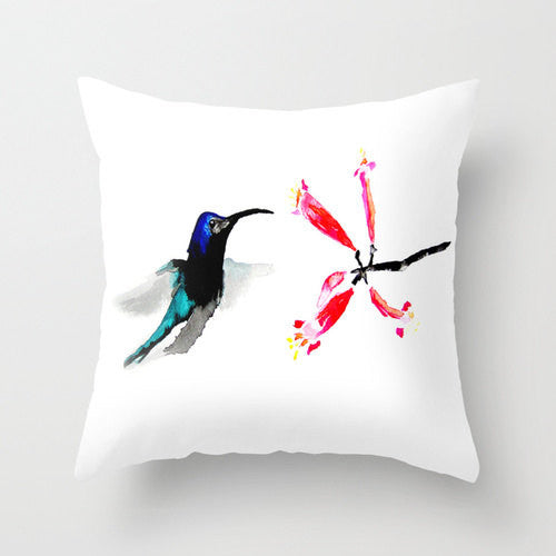 Decorative Pillow Cover - Hummingbird Floral - Throw Pillow Cushion - Fine Art Home Decor Brazen Design Studio Snow