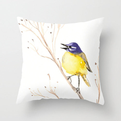 Decorative Pillow Cover - Wagtail Bird Floral - Throw Pillow Cushion - Fine Art Home Decor Brazen Design Studio Khaki