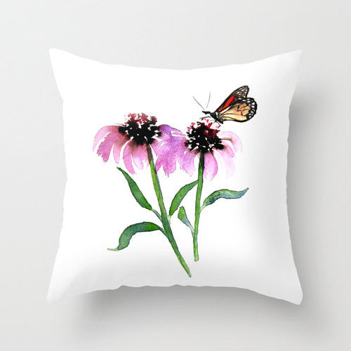 Decorative Pillow Cover - Monarch Butterfly Floral - Throw Pillow Cushion - Fine Art Home Decor Brazen Design Studio Plum
