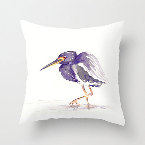Decorative Pillow Cover - Heron Bird Art - Throw Pillow Cushion - Fine Art Home Decor Brazen Design Studio Slate Gray