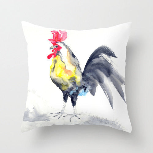 Decorative Pillow Cover - Rooster Cockrel Bird Art - Throw Pillow Cushion - Fine Art Home Decor Brazen Design Studio Khaki