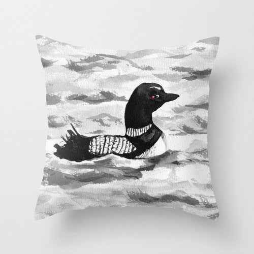 Decorative Pillow Cover - Canada Loon - Bird Art - Throw Pillow Cushion - Fine Art Home Decor Brazen Design Studio Black
