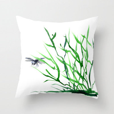 Decorative Pillow Cover - Dragonfly Grass - Throw Pillow Cushion - Fine Art Home Decor Brazen Design Studio Dark Sea Green