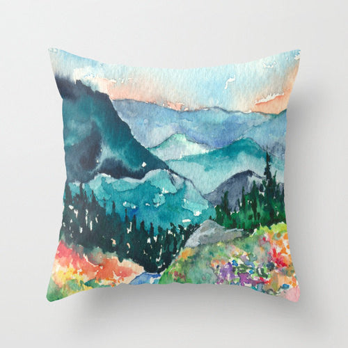Decorative Pillow Cover - Valley of Dreams Painting - Throw Pillow Cushion - Fine Art Home Decor Brazen Design Studio Steel Blue