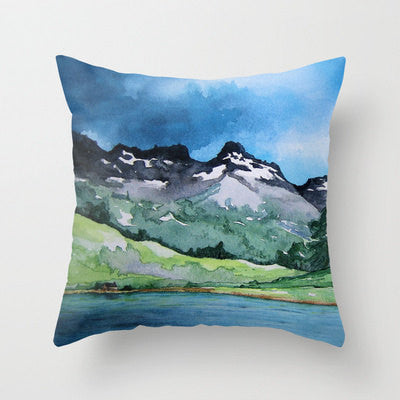 Decorative Pillow Cover - Mountain Painting - Throw Pillow Cushion - Home Decor Brazen Design Studio Steel Blue