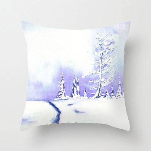 Decorative Pillow Cover - Winter Painting - Throw Pillow Cushion - Home Decor Brazen Design Studio Light Steel Blue