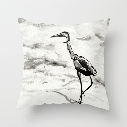 Decorative Pillow Cover - Heron Crane Bird Art - Throw Pillow Cushion - Fine Art Home Decor Brazen Design Studio Dark Gray
