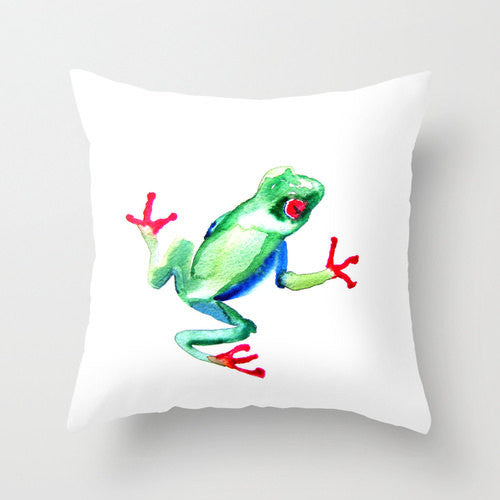 Decorative Pillow Cover - Green Tree Frog Art - Throw Pillow Cushion - Fine Art Home Decor Brazen Design Studio Pale Green