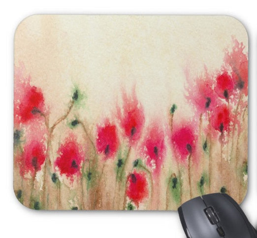 Mousepad - Red Poppies Painting - Art for Home or Office Brazen Design Studio Maroon