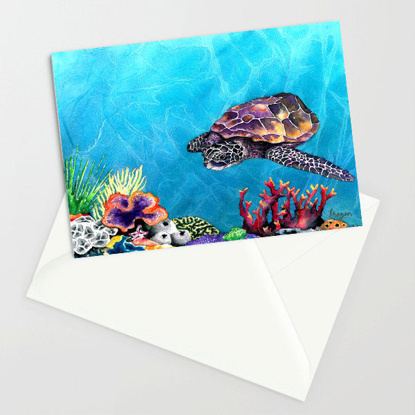 Sea Turtle Ocean Life Water Painting Art Card Brazen Design Studio Light Sea Green