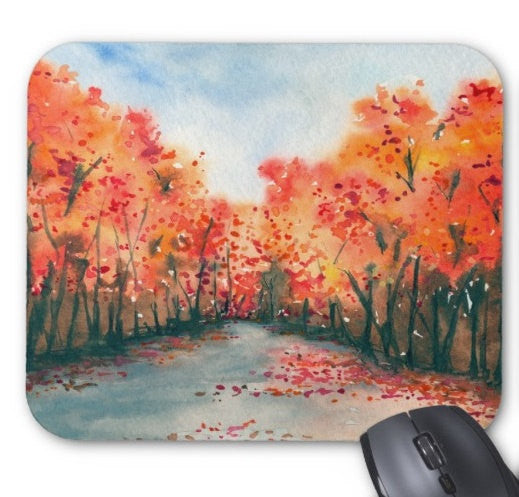 Mousepad - Autumn Journey Landscape Watercolor Painting - Art for Home or Office Brazen Design Studio White Smoke