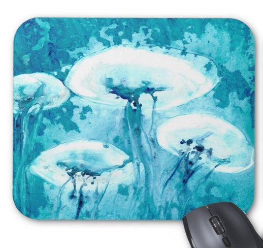 Mousepad - Jellyfish Ocean Life Watercolor Painting - Art for Home or Office Brazen Design Studio Sky Blue