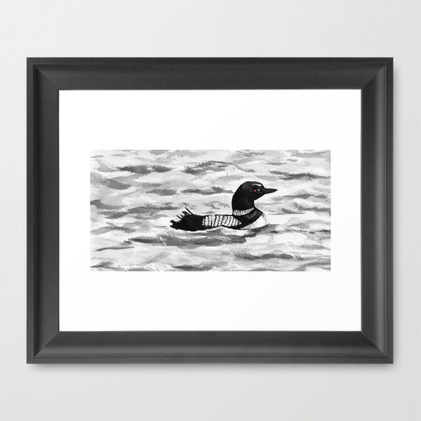 Ink Painting - Common Loon Sumi-e  - Wildlife Japanese Brush Painting - Bird Art Print Brazen Design Studio White Smoke