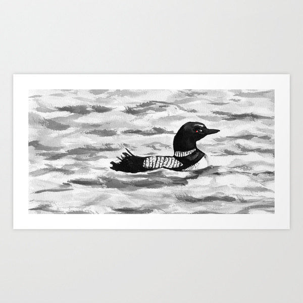 Ink Painting - Common Loon Sumi-e  - Wildlife Japanese Brush Painting - Bird Art Print Brazen Design Studio Gray