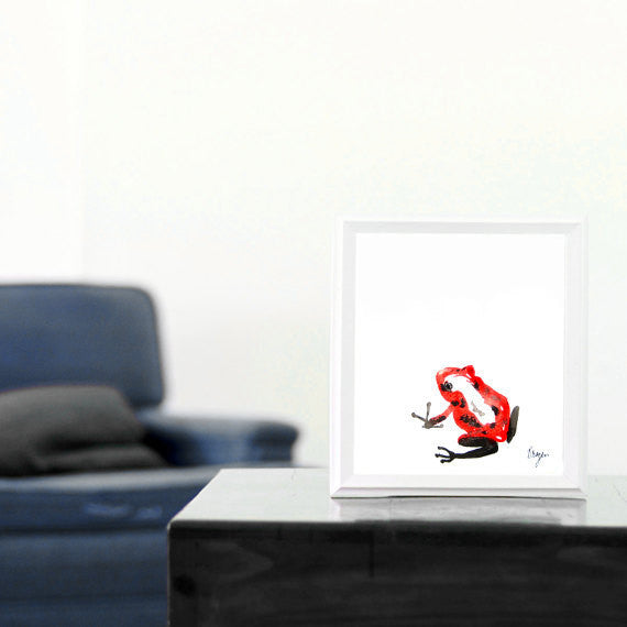 Red Poison Dart Frog - Minimalist Sumi-e - Ink Painting Art Print Brazen Design Studio Dark Slate Gray