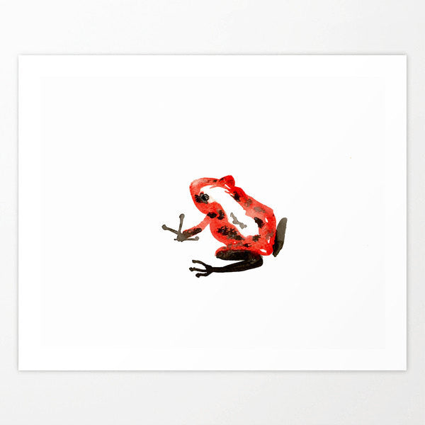 Red Poison Dart Frog - Minimalist Sumi-e - Ink Painting Art Print Brazen Design Studio Orange Red