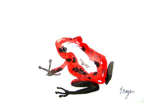Red Poison Dart Frog - Minimalist Sumi-e - Ink Painting Art Print Brazen Design Studio Orange Red