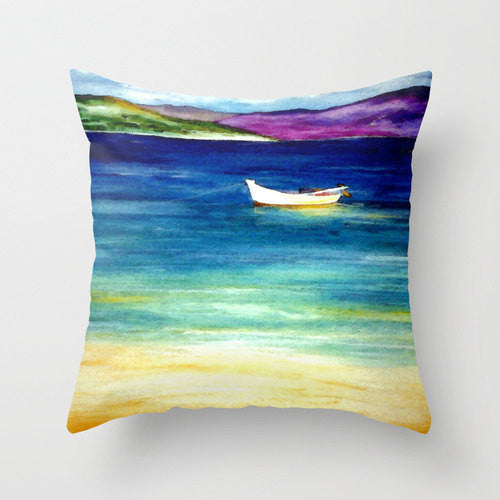 Decorative Pillow Cover - Carribean Painting - Throw Pillow Cushion - Home Decor Brazen Design Studio Dark Cyan
