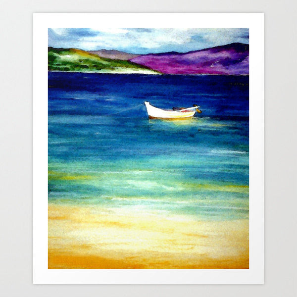 Watercolor Painting - Jamaica Caribbean Ocean Seascape Art Print Brazen Design Studio Dark Cyan