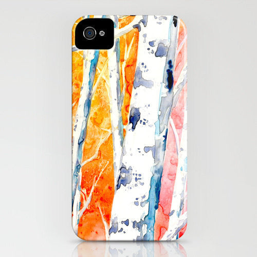 Cell Phone Case - Aspen Birch Tree Falling for Color Painting - Designer iPhone Samsung Case Brazen Design Studio Goldenrod