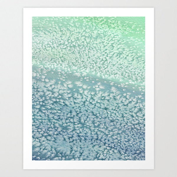 Watercolor Painting - Wavesong  - Abstract Seafoam Green and Blue Seascape Art Print Brazen Design Studio Gray