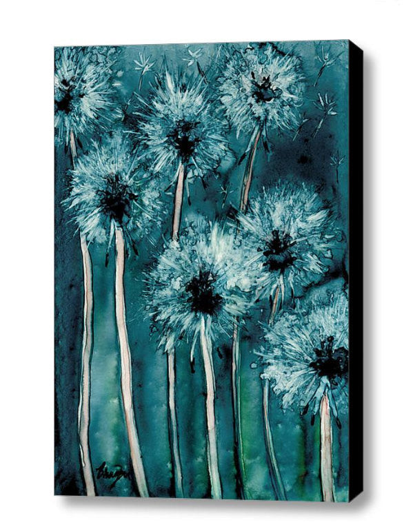 Watercolor Painting - Dandelion Wishes Floral Abstract Art Print Brazen Design Studio Slate Gray