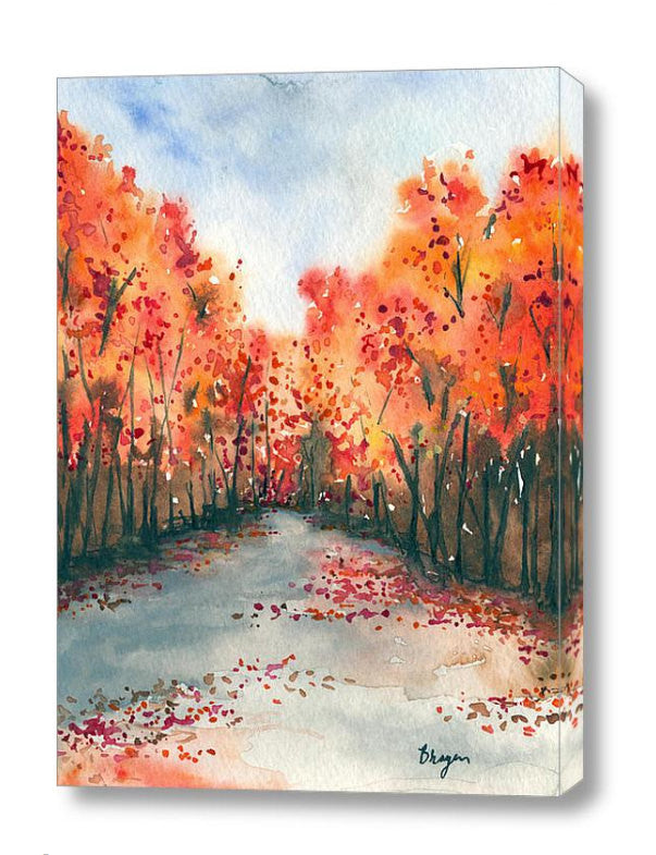 Watercolor Landscape Painting - Autumn Journey Fall Nature Woodland Scenic Art Print Brazen Design Studio Salmon