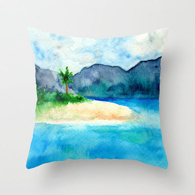 Decorative Pillow Cover - Sandy Cove Caribbean Painting - Throw Pillow Cushion - Home Decor Brazen Design Studio Steel Blue