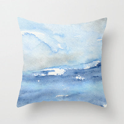 Decorative Pillow Cover - Ocean Wave Painting - Throw Pillow Cushion - Home Decor Brazen Design Studio Light Steel Blue