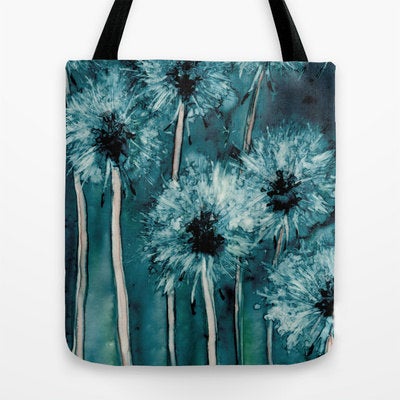 Art Tote Bag - Dandelions Watercolor Painting - Shopping Bag Brazen Design Studio Slate Gray