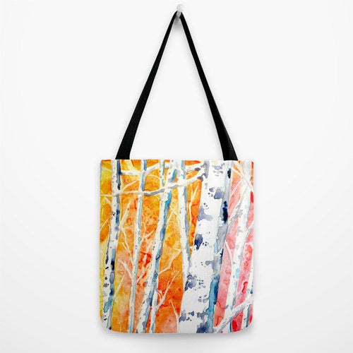Art Tote Bag - Birch Trees Watercolor Painting - Shopping Bag Brazen Design Studio Goldenrod