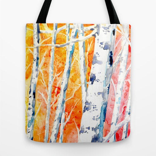 Art Tote Bag - Birch Trees Watercolor Painting - Shopping Bag Brazen Design Studio Goldenrod