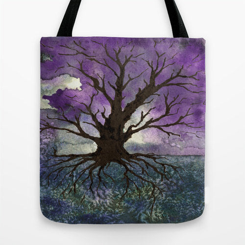 Art Tote Bag - Tree of Life Watercolor Painting - Shopping Bag Brazen Design Studio Dim Gray