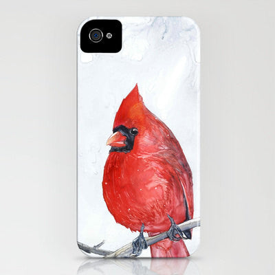 Cardinal Phone Case - Widllife Bird Watercolor Painting - Designer iPhone Samsung Case Brazen Design Studio Chocolate