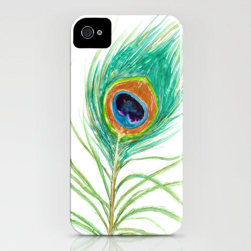 Peacock Phone Case - Peacock Feather Watercolor Painting - Designer iPhone Samsung Case Brazen Design Studio Medium Sea Green