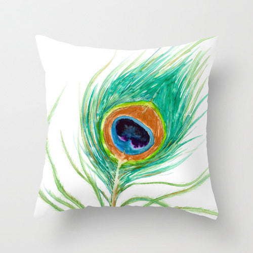 Decorative Pillow Cover - Peacock Feather - Throw Pillow Cushion - Fine Art Home Decor Brazen Design Studio Chocolate