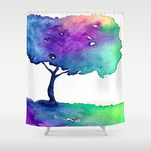 Colorful Shower Curtain Fine Art Tree Painting - Artistic Bathroom Decor Brazen Design Studio Dark Orchid