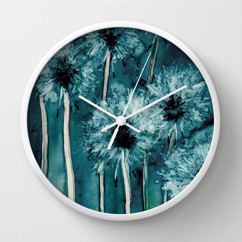 Floral Dandelion Wall Clock - Kitchen Clock Modern Decor Wall Clock - Flower Painting Brazen Design Studio Dark Slate Gray