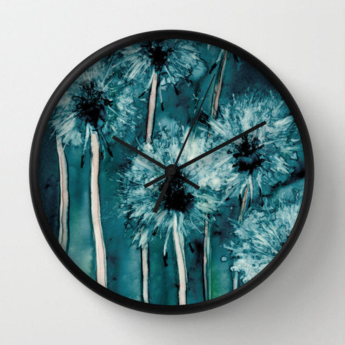 Floral Dandelion Wall Clock - Kitchen Clock Modern Decor Wall Clock - Flower Painting Brazen Design Studio Dark Slate Gray
