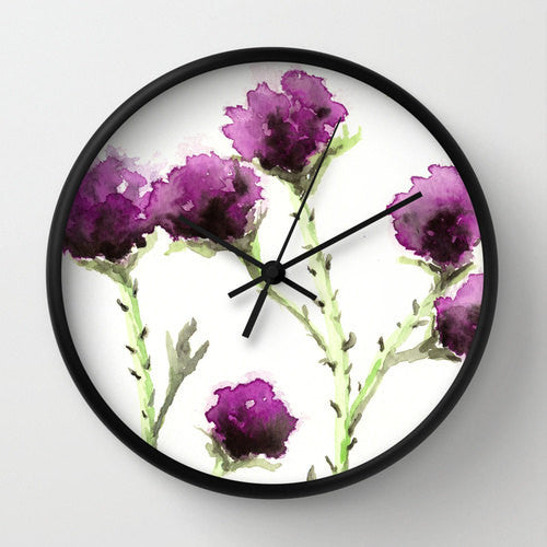 Floral Milk Thistle Wall Clock - Kitchen Clock Modern Decor Wall Clock - Flower Painting Brazen Design Studio Rosy Brown