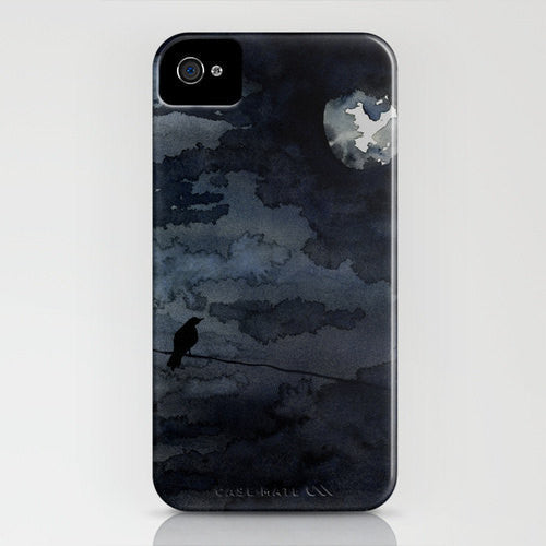 Phone Case Moonlit Raven - Black Bird Watercolor Painting - Designer iPhone Samsung Case Brazen Design Studio Dark Slate Gray