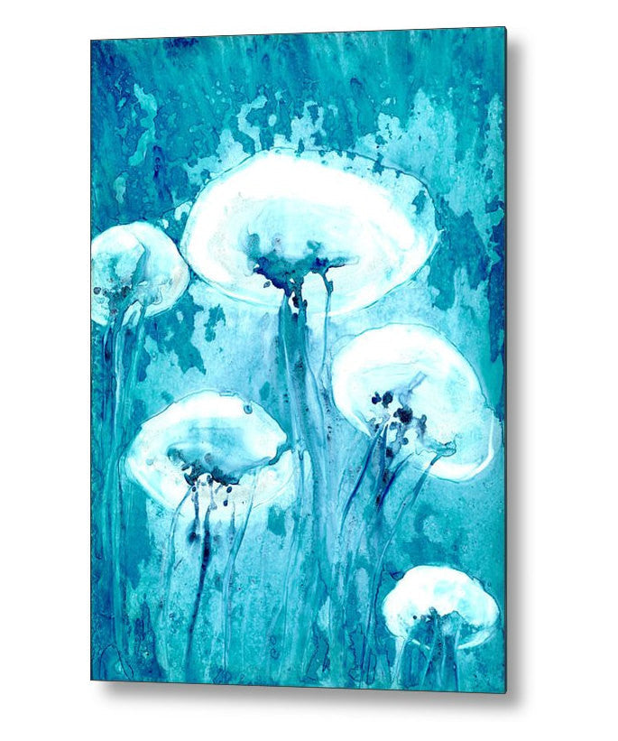 Jellyfish Birchwood or Metal Art Print - Home Decor - Ocean Wildlife Sea Creature Brazen Design Studio Sky Blue
