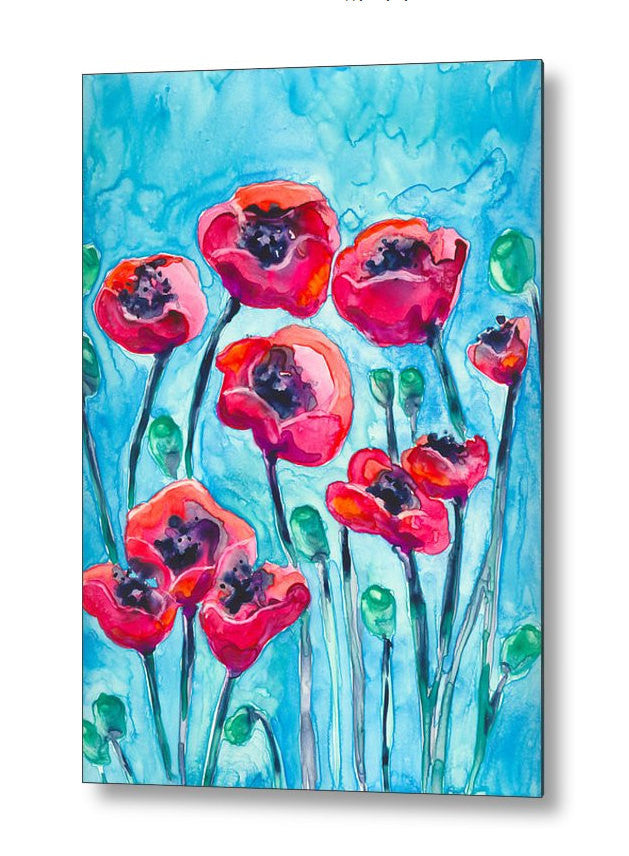 Red Poppies Floral Birchwood or Metal Art Print - Floral Home Decor Brazen Design Studio Maroon
