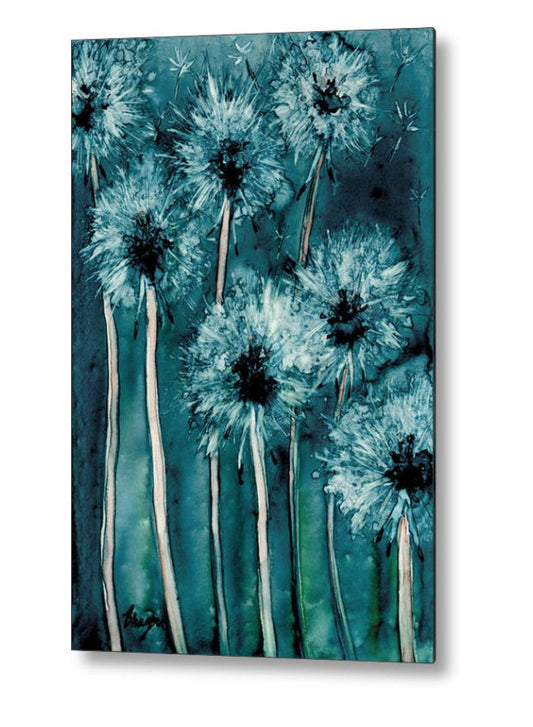 Metal or Birchwood Dandelion Floral Art Print - Home Decor Brazen Design Studio Dark Slate Gray