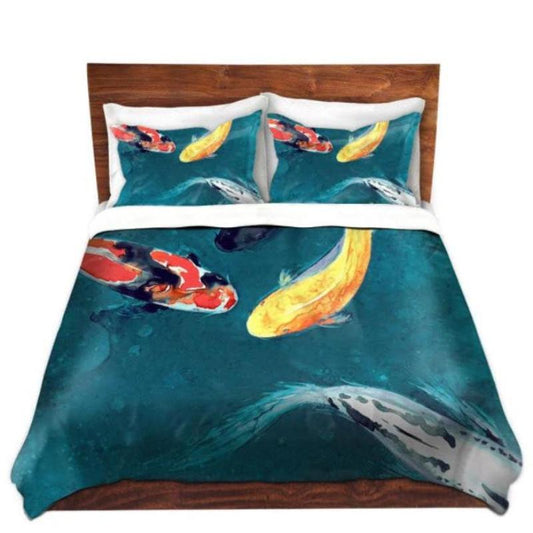 Koi Fish Watercolor Painting   - Modern Bedding - Duvet or Comforter Brazen Design Studio Dark Slate Gray